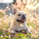 French bulldog lying in a meadow